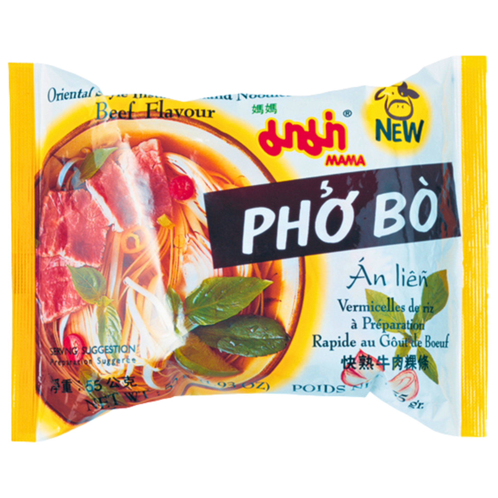 Mama Reisbandnudeln Rindfleisch Aroma Instant Nudelsuppe aus Reisnudeln Pho Bo 55g