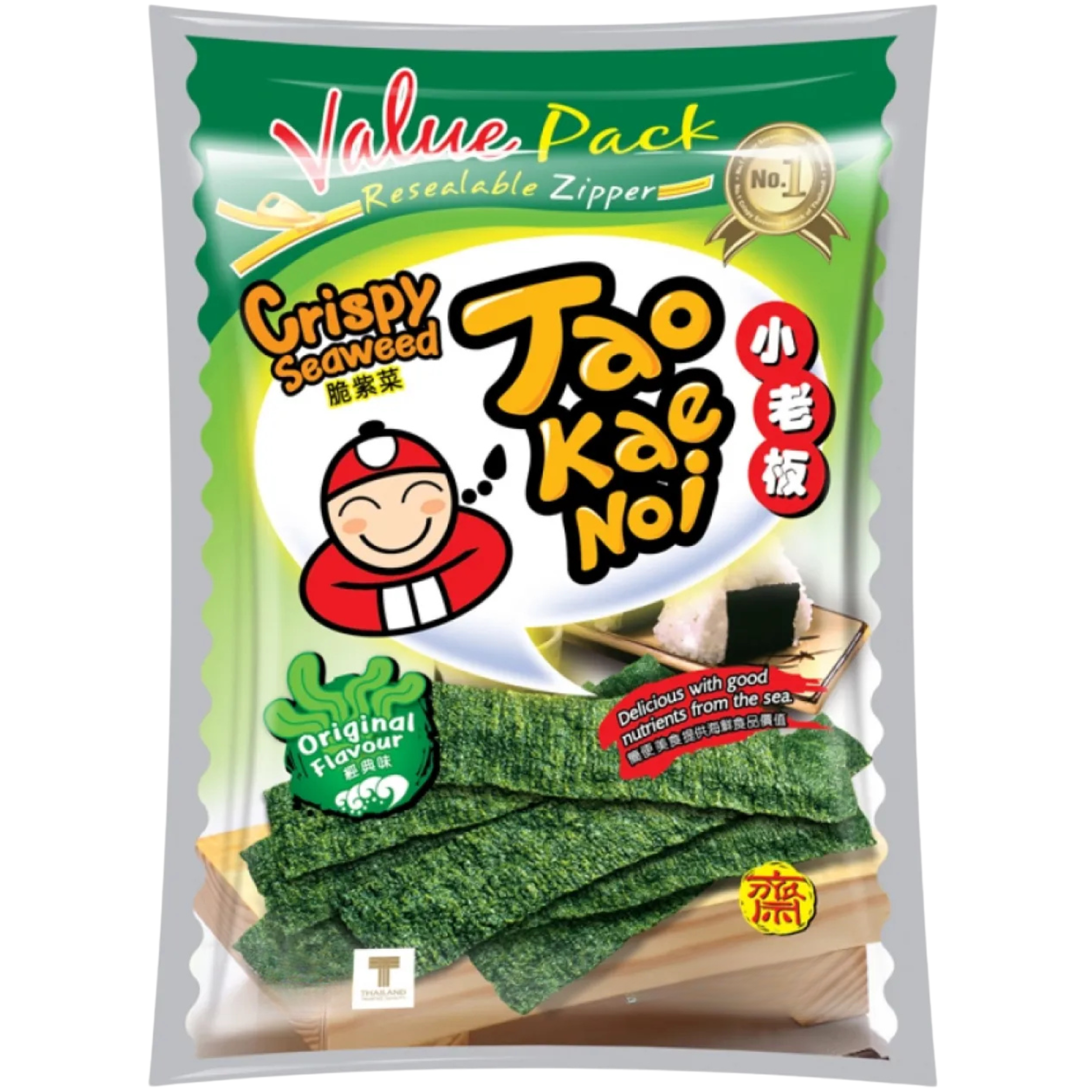 Tao Kae Noi Knuspriger Nori Algen Snack Big Pack Original 59g