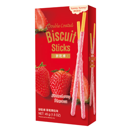 Double Coated Biscuit Sticks - Double Strawberry Flavour 45g