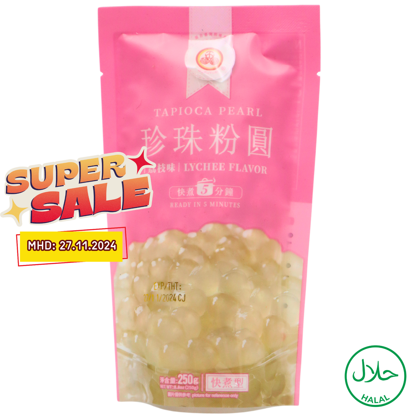 WU FU YUAN Tapioka Bubble Tee Perlen Lychee 250g