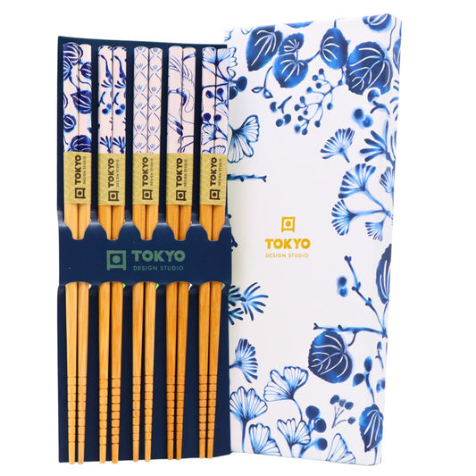 TOKYO DESIGN Essstäbchen Blaue Blumen Geschenkset - 5 Paare