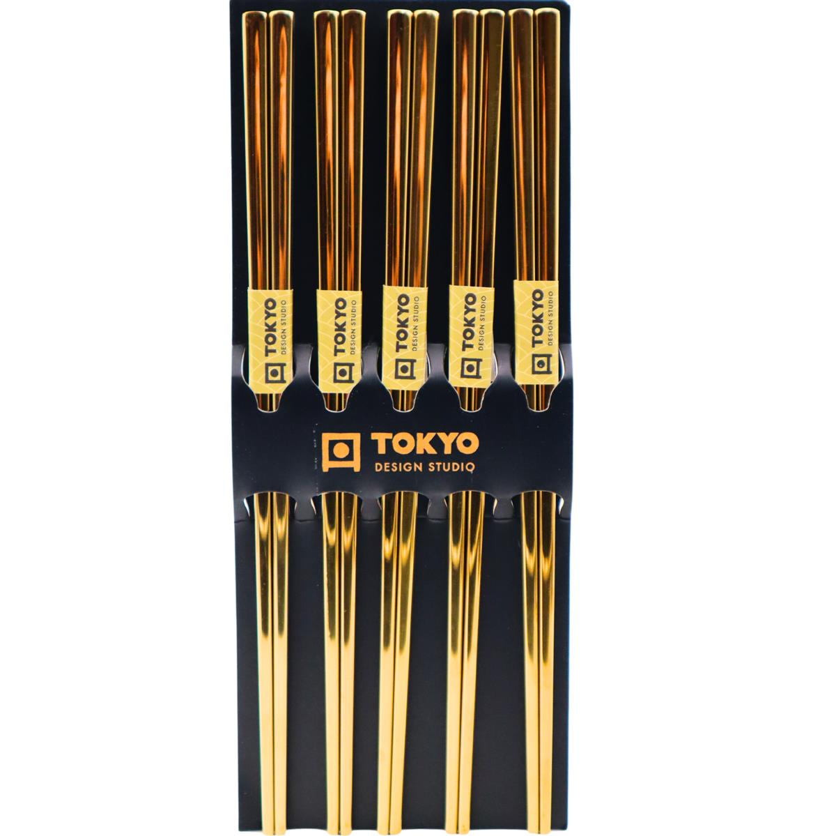 TOKYO DESIGN Essstäbchen Set Edelstahl Gold - 5 Paare